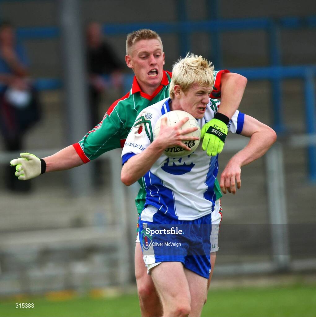 9 August 2008; Aaron McCarey, Monaghan, in action against Kevin Keane, Mayo. ESB GAA Football All-Ireland Minor Championship Quarter-Final, Mayo v Monaghan, Pearse Park, Longford. Picture credit: Oliver McVeigh / SPORTSFILE
