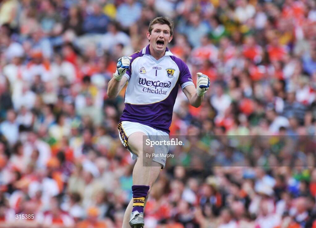 9 August 2008; Wexford goalkeeper Anthony Masterson celebrates after a late point. GAA Football All-Ireland Senior Championship Quarter-Final, Armagh v Wexford, Croke Park, Dublin. Picture credit: Pat Murphy / SPORTSFILE