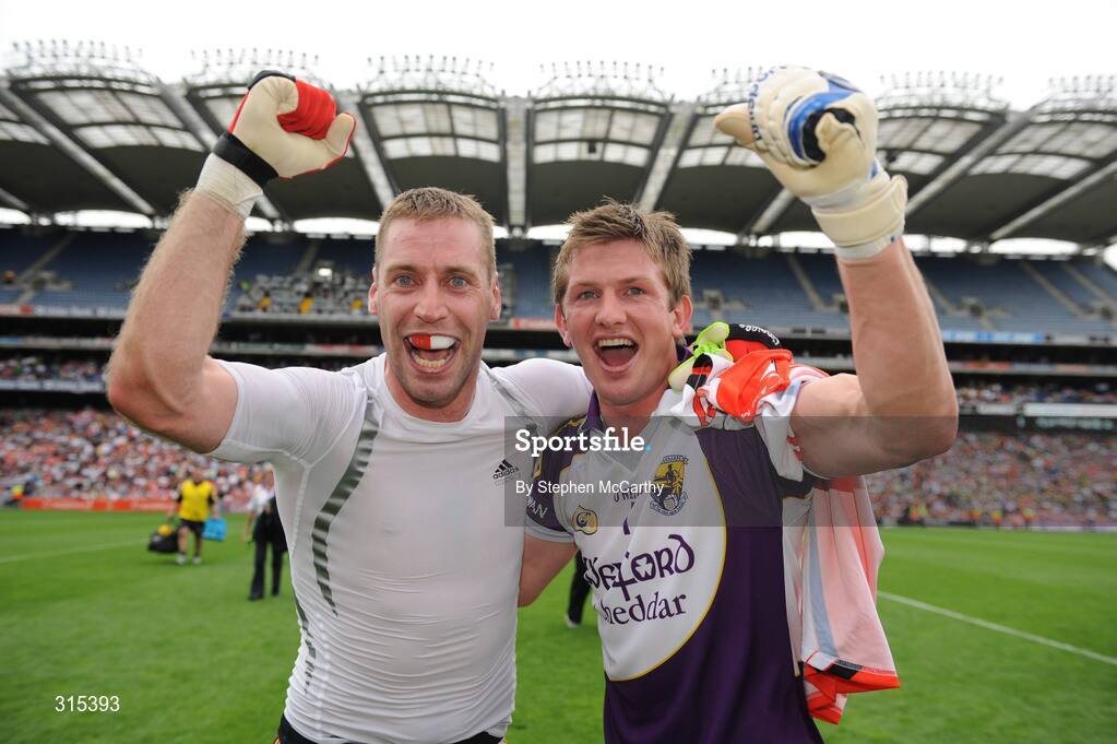 9 August 2008; Wexford's Matty Forde and Anthony Masterson, right, celebrates their side's victory. GAA Football All-Ireland Senior Championship Quarter-Final, Armagh v Wexford, Croke Park, Dublin. Picture credit: Stephen McCarthy / SPORTSFILE