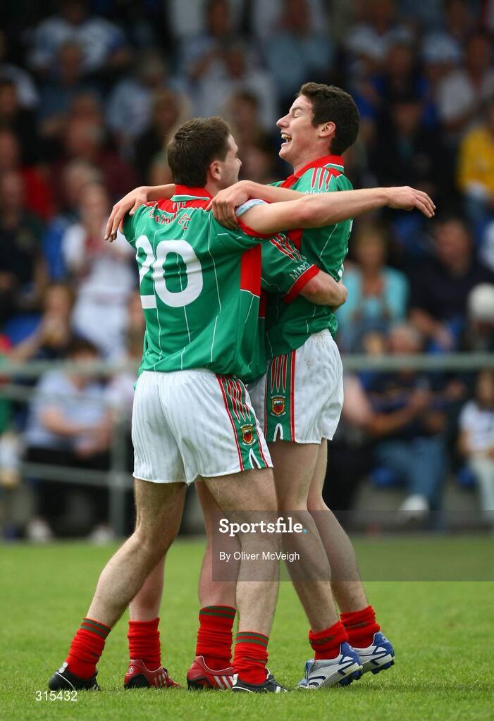9 August 2008; Kevin Keane and Gerard McDonagh, Mayo, celebrate at the end of the match. ESB GAA Football All-Ireland Minor Championship Quarter-Final, Mayo v Monaghan, Pearse Park, Longford. Picture credit: Oliver McVeigh / SPORTSFILE