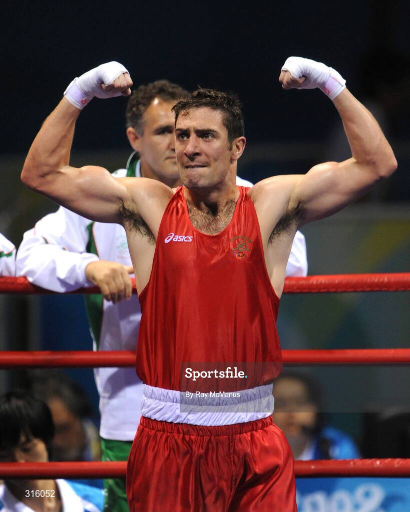 14 August 2008; Ireland's Kenny Egan celebrates victory over Bahram Muzaffer, Turkey, in the 'round of 16' Light heavy weight, 81 kg, contest. Beijing 2008 - Games of the XXIX Olympiad, Beijing Workers Gymnasium, Olympic Green, Beijing, China. Picture credit: Ray McManus / SPORTSFILE