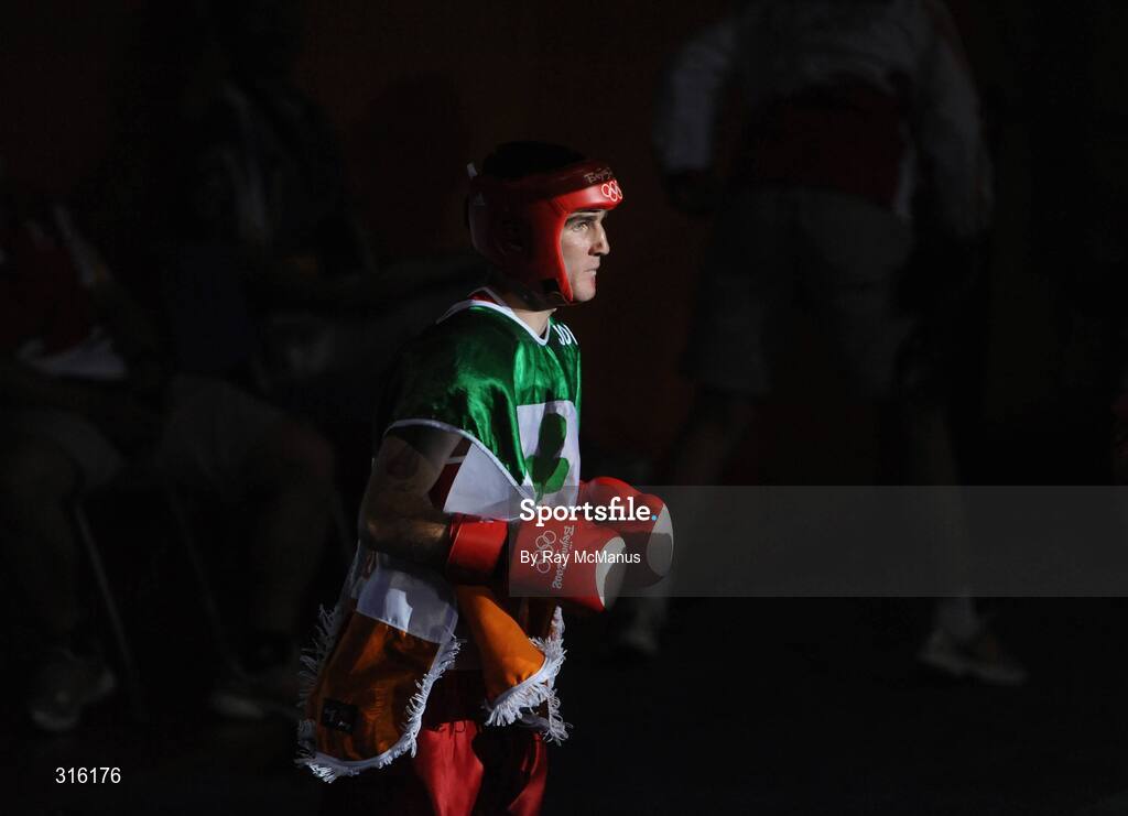14 August 2008; John Joe Joyce, Ireland, enters the arena before the 'round of 16' Light welter weight, 64 kg, contest. Beijing 2008 - Games of the XXIX Olympiad, Beijing Workers Gymnasium, Olympic Green, Beijing, China. Picture credit: Ray McManus / SPORTSFILE