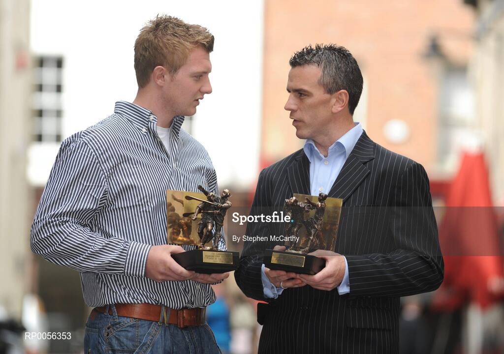 13 August 2008; Galway celebrated a unique double today when Padraic Joyce and Joe Canning were named the Vodafone GAA All Stars Footballer and Hurler of the Month for July. Pictured with their awards are Joe Canning, left, and Padraic Joyce. Vodafone GAA Players of the Month Award - July, Westbury Hotel, Dublin. Picture credit: Stephen McCarthy / SPORTSFILE