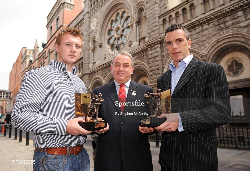 13 July 2008; Galway celebrated a unique double today when Padraic Joyce and Joe Canning were named the Vodafone GAA All Stars Footballer and Hurler of the Month for July. Pictured presenting the awards is GAA President Nickey Brennan to Joe Canning, left, and Padraic Joyce. Vodafone GAA Players of the Month Award - July, Westbury Hotel, Dublin. Picture credit: Stephen McCarthy / SPORTSFILE