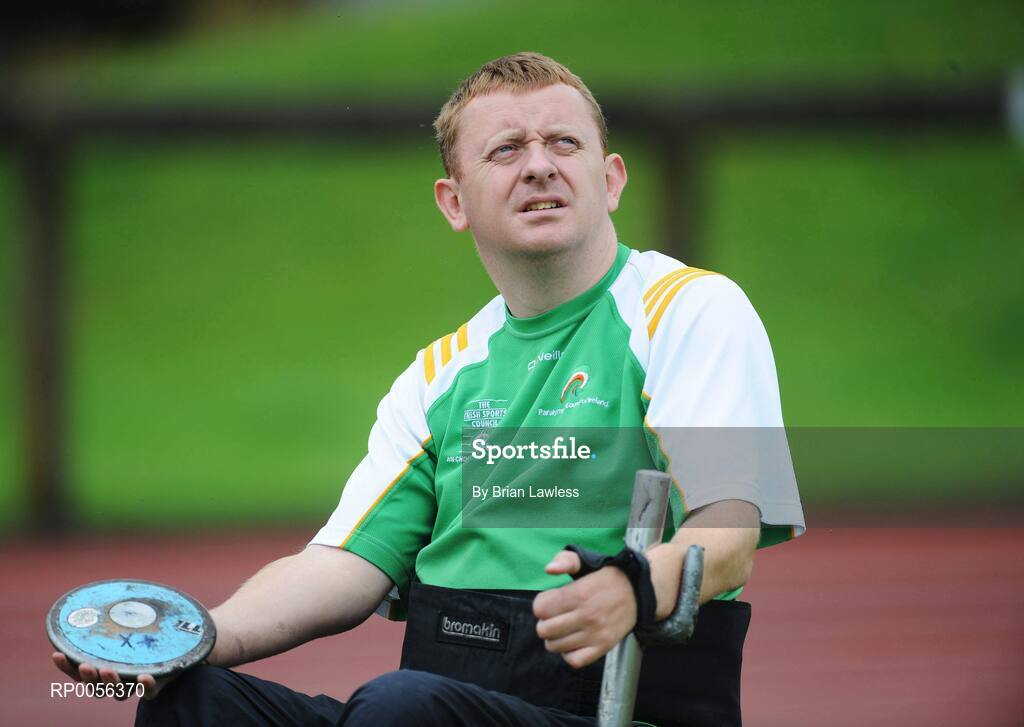 9 August 2008; Ireland's John McCarthy, from Cork, F51 Discus, in action at the final whole team Paralympic training camp in the University of Limerick before the 45 strong Irish team, across nine sports, departs for its pre Games holding camp in Beijing later this month ahead of the 13th Paralympic Games which get underway on Sept 6th in the Chinese capital. University of Limerick, Limerick. Picture credit: Brian Lawless / SPORTSFILE