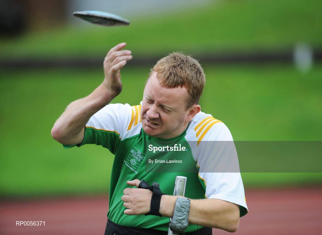 9 August 2008; Ireland's John McCarthy, from Cork, F51 Discus, in action at the final whole team Paralympic training camp in the University of Limerick before the 45 strong Irish team, across nine sports, departs for its pre Games holding camp in Beijing later this month ahead of the 13th Paralympic Games which get underway on Sept 6th in the Chinese capital. University of Limerick, Limerick. Picture credit: Brian Lawless / SPORTSFILE