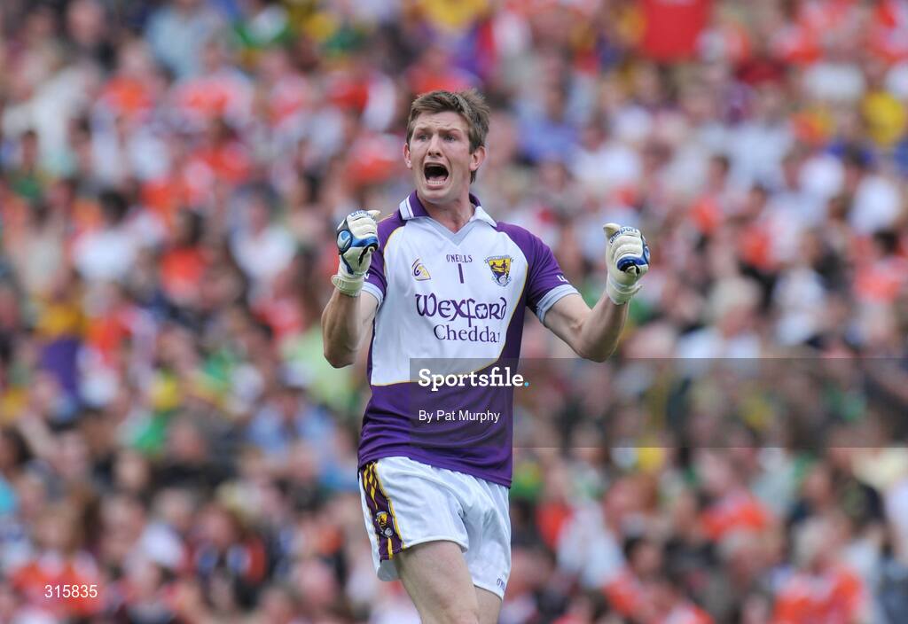 9 August 2008; Wexford goalkeeper Anthony Masterson celebrates after his side scored a goal. GAA Football All-Ireland Senior Championship Quarter-Final, Armagh v Wexford, Croke Park, Dublin. Picture credit: Pat Murphy / SPORTSFILE