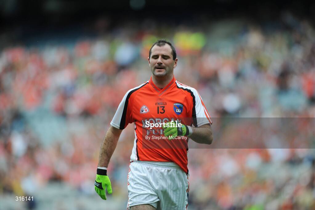 9 August 2008; A dejected Steven McDonnell, Armagh, after watching his effort go wide. GAA Football All-Ireland Senior Championship Quarter-Final, Armagh v Wexford, Croke Park, Dublin. Picture credit: Stephen McCarthy / SPORTSFILE