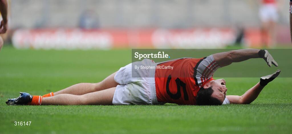 9 August 2008; Aaron Kernan, Armagh, goes down injured. GAA Football All-Ireland Senior Championship Quarter-Final, Armagh v Wexford, Croke Park, Dublin. Picture credit: Stephen McCarthy / SPORTSFILE