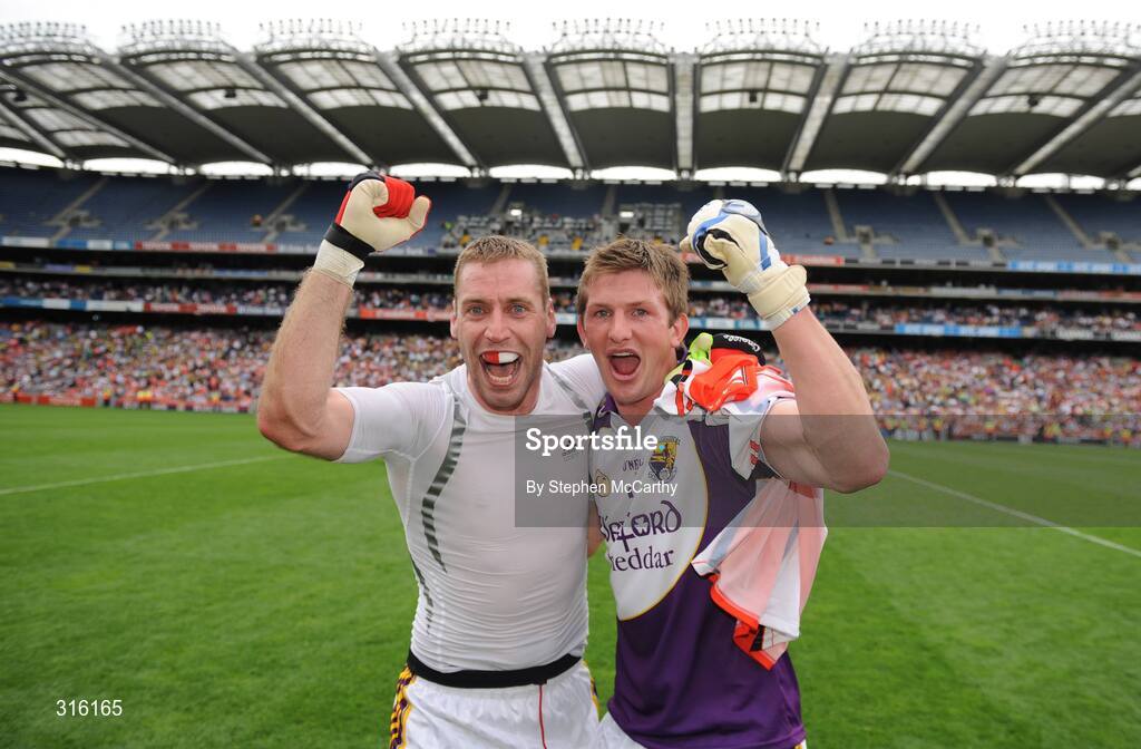 9 August 2008; Wexford's Matty Forde and Anthony Masterson, right, celebrate their side's victory. GAA Football All-Ireland Senior Championship Quarter-Final, Armagh v Wexford, Croke Park, Dublin. Picture credit: Stephen McCarthy / SPORTSFILE