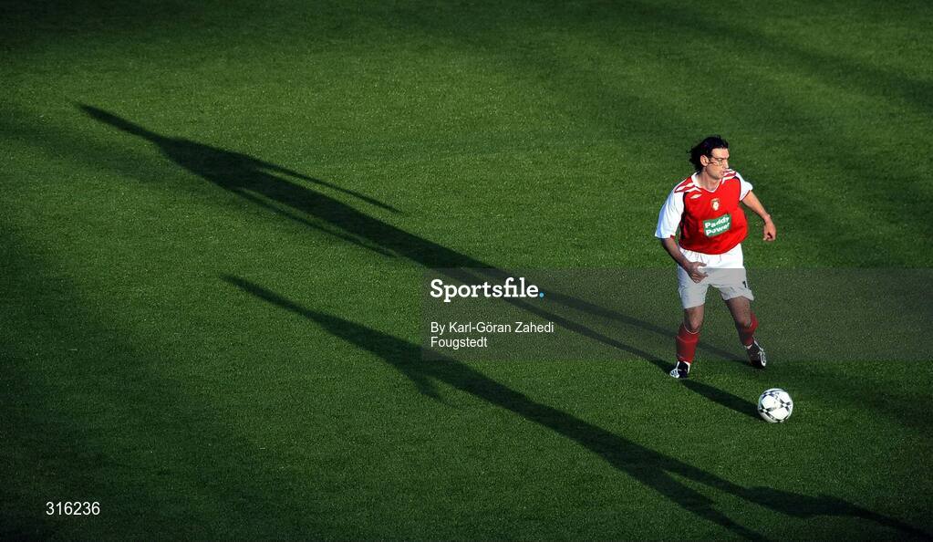 14 August 2008; St. Patrick's Athletic's Jason Gavin in action with the ball in the long evening shadows. UEFA Cup Second Qualifying Round, 1st Leg, St. Patrick's Athletic v IF Elfsborg, Borås Arena, Sweden. Picture credit: Karl-Göran Zahedi Fougstedt / SPORTSFILE