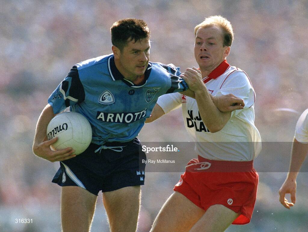 17 September 1995; Paddy Moran, Dublin, in action against Peter Canavan. Bank of Ireland All-Ireland Senior Football Championship Final, Dublin v Tyrone, Croke Park, Dublin. Picture credit; Ray McManus / SPORTSFILE