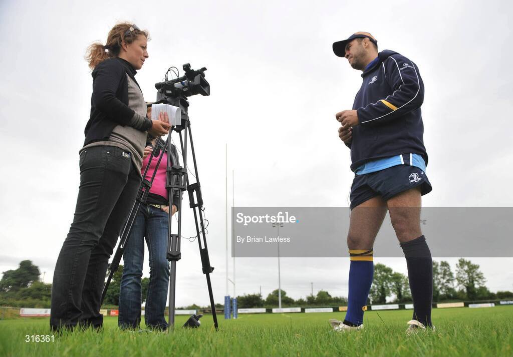15 August 2008; Leinster coach Michael Cheika is interviewed at the Leinster Rugby Squad Open Day. Portlaoise RFC, Co. Laois. Picture credit: Brian Lawless / SPORTSFILE