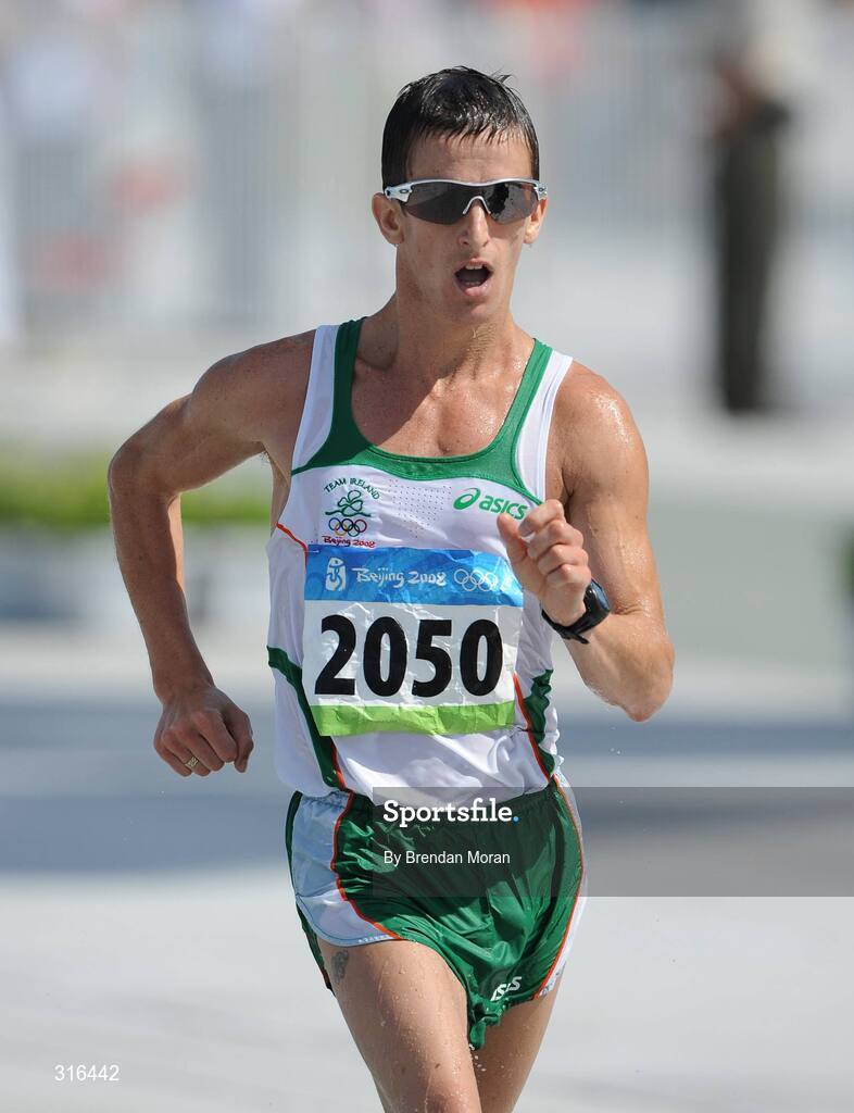 16 August 2008; Robert Heffernan, Ireland, in action during the Men's 20km Walk Final, in which he finished in 8th place in a time of 1.20.36. Beijing 2008 - Games of the XXIX Olympiad, National Stadium, Olympic Green, Beijing, China. Picture credit: Brendan Moran / SPORTSFILE