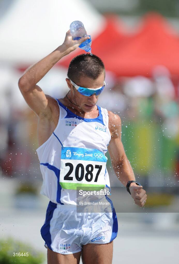 16 August 2008; Ivano Brugnetti, of Italy, on his way to finishing in 5th place in the Men's 20km Walk Final, in a time of 1.19.51. Beijing 2008 - Games of the XXIX Olympiad, National Stadium, Olympic Green, Beijing, China. Picture credit: Brendan Moran / SPORTSFILE