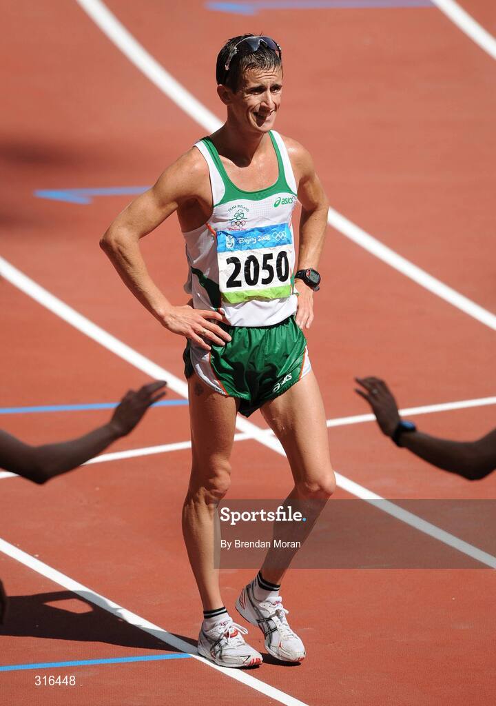 16 August 2008; Robert Heffernan, Ireland, after finishing in 8th place in the Men's 20km Walk Final, in a time of 1.20.36. Beijing 2008 - Games of the XXIX Olympiad, National Stadium, Olympic Green, Beijing, China. Picture credit: Brendan Moran / SPORTSFILE