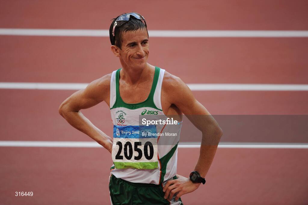 16 August 2008; Robert Heffernan, Ireland, after finishing in 8th place in the Men's 20km Walk Final, in a time of 1.20.36. Beijing 2008 - Games of the XXIX Olympiad, National Stadium, Olympic Green, Beijing, China. Picture credit: Brendan Moran / SPORTSFILE