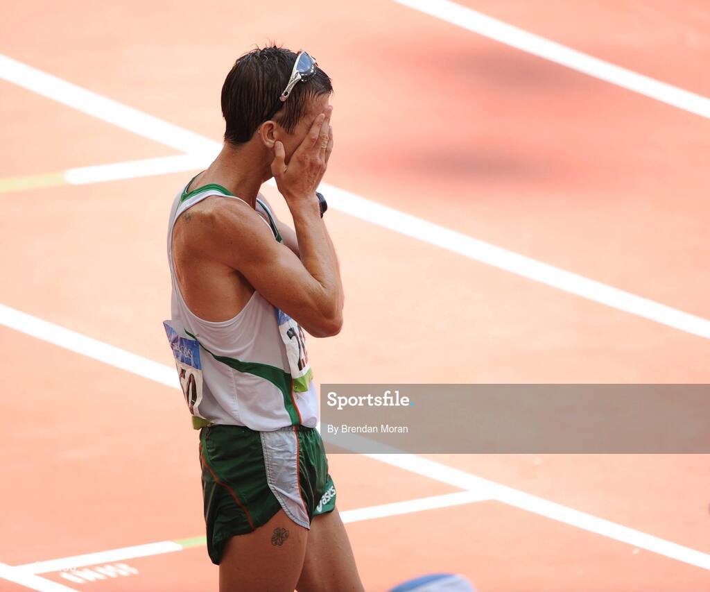 16 August 2008; Robert Heffernan, Ireland, after finishing in 8th place in the Men's 20km Walk Final, in a time of 1.20.36. Beijing 2008 - Games of the XXIX Olympiad, National Stadium, Olympic Green, Beijing, China. Picture credit: Brendan Moran / SPORTSFILE