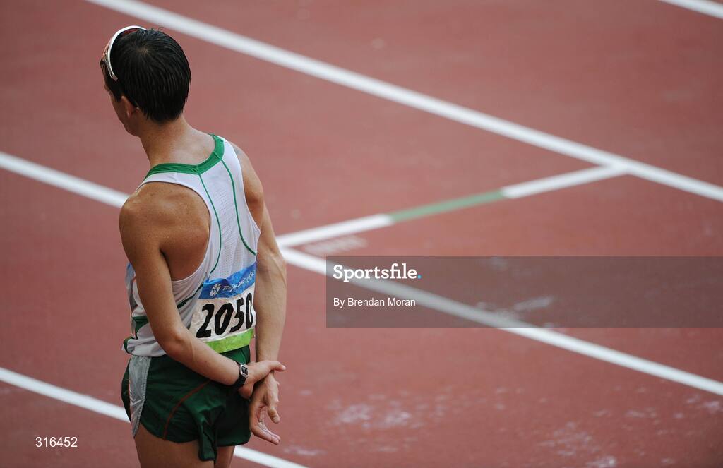 16 August 2008; Robert Heffernan, Ireland, after finishing in 8th place in the Men's 20km Walk Final, in a time of 1.20.36. Beijing 2008 - Games of the XXIX Olympiad, National Stadium, Olympic Green, Beijing, China. Picture credit: Brendan Moran / SPORTSFILE