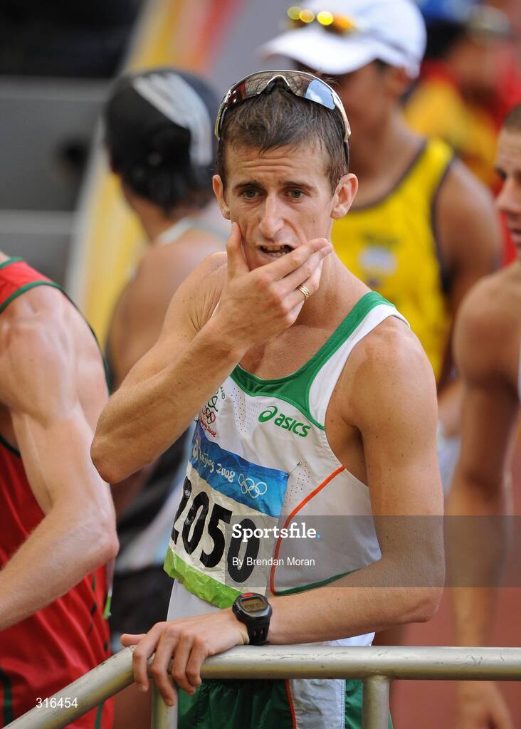 16 August 2008; Robert Heffernan, Ireland, after finishing in 8th place in the Men's 20km Walk Final, in a time of 1.20.36. Beijing 2008 - Games of the XXIX Olympiad, National Stadium, Olympic Green, Beijing, China. Picture credit: Brendan Moran / SPORTSFILE