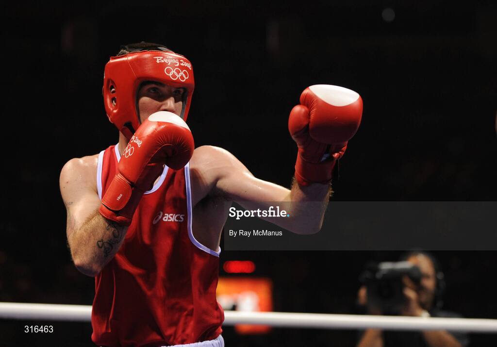 10 August 2008; John Joe Joyce, Ireland, in action against Gyula Kate, Hungary, during the 'Round of 32' Light Welter, 64 kg, contest. Beijing 2008 - Games of the XXIX Olympiad, Beijing Workers Gymnasium, Olympic Green, Beijing, China. Picture credit: Ray McManus / SPORTSFILE