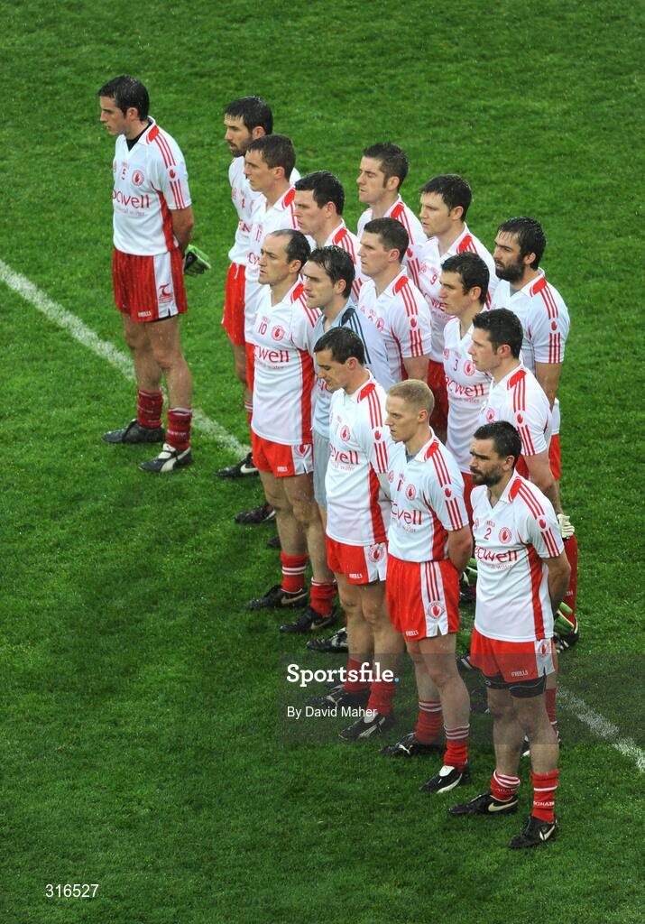 16 August 2008; The Tyrone team before the start of the game. GAA Football All-Ireland Senior Championship Quarter-Final, Dublin v Tyrone, Croke Park, Dublin. Picture credit: Paul Mohan / SPORTSFILE