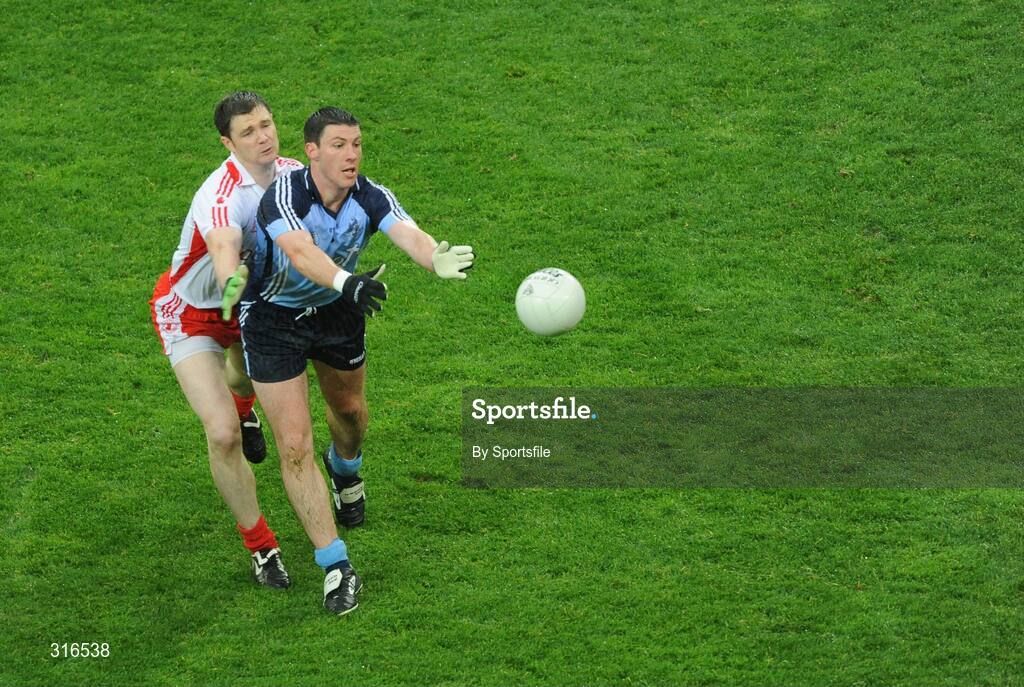 16 August 2008; Colin Moran, Dublin, in action against Enda McGinley, Tyrone. GAA Football All-Ireland Senior Championship Quarter-Final, Dublin v Tyrone, Croke Park, Dublin. Photo by Sportsfile