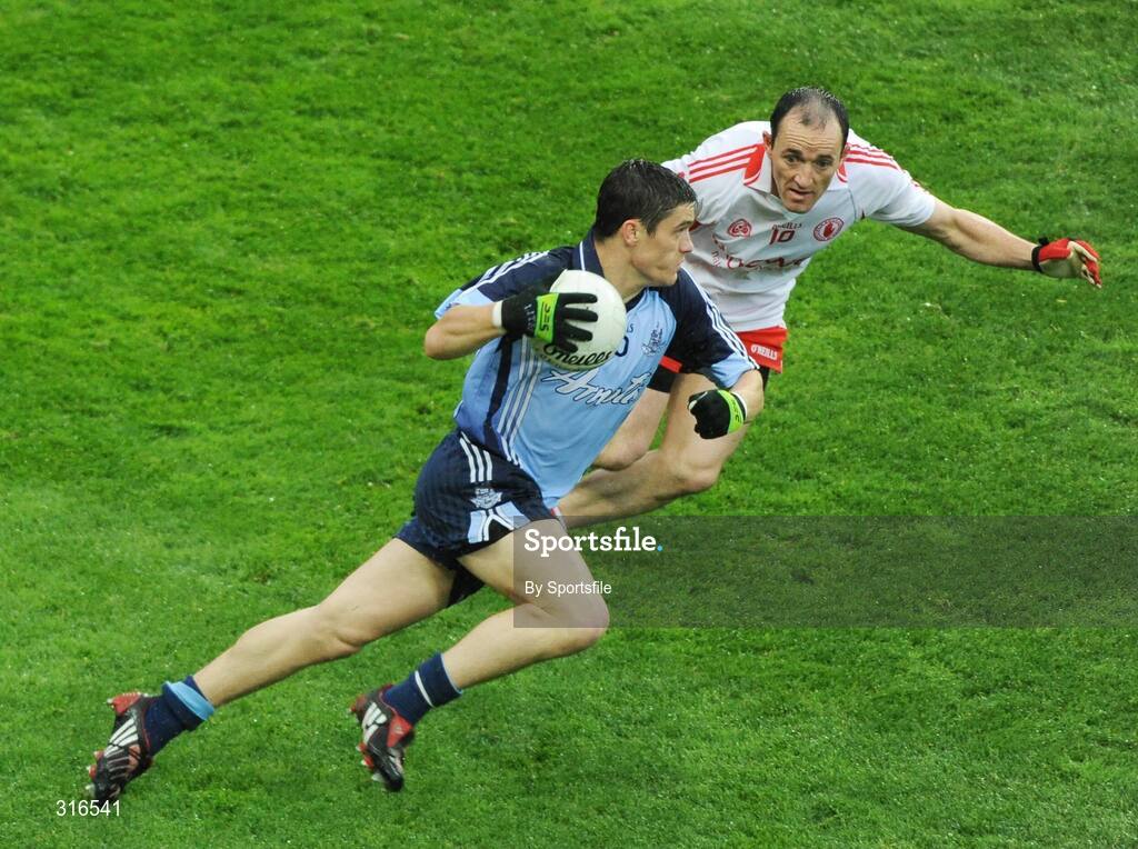 16 August 2008; Diarmuid Connolly, Dublin, in action against Brian Dooher, Tyrone. GAA Football All-Ireland Senior Championship Quarter-Final, Dublin v Tyrone, Croke Park, Dublin. Photo by Sportsfile