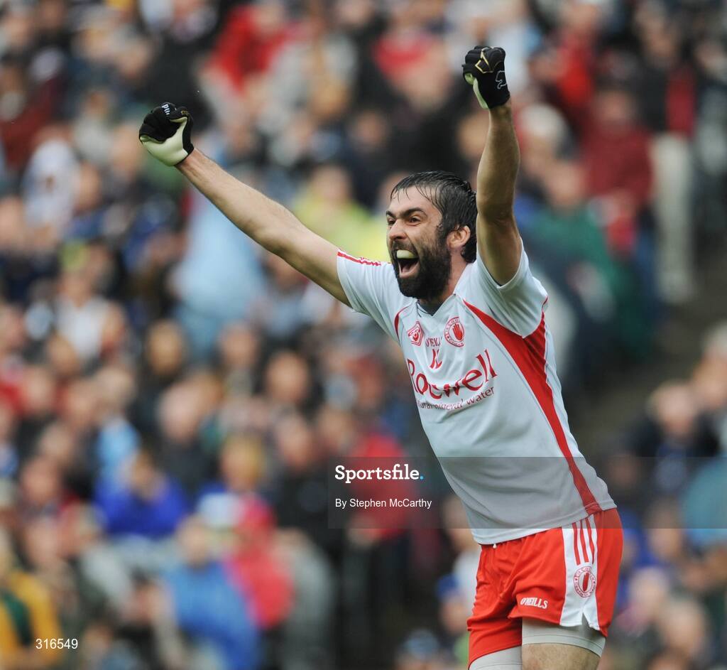 16 August 2008; Joseph McMahon, Tyrone, celebrates scoring his side's second goal. GAA Football All-Ireland Senior Championship Quarter-Final, Dublin v Tyrone, Croke Park, Dublin. Picture credit: Stephen McCarthy / SPORTSFILE
