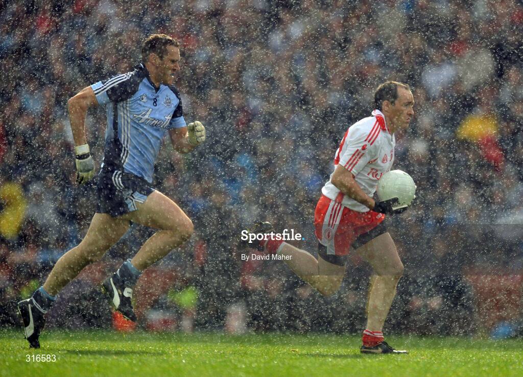 16 August 2008; Brian Dooher, Tyrone, in action against Ciaran Whelan, Dublin. GAA Football All-Ireland Senior Championship Quarter-Final, Dublin v Tyrone, Croke Park, Dublin. Picture credit: David Maher / SPORTSFILE