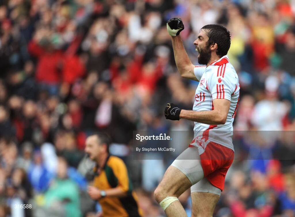 16 August 2008; Joseph McMahon, Tyrone, celebrates after scoring his side's second goal. GAA Football All-Ireland Senior Championship Quarter-Final, Dublin v Tyrone, Croke Park, Dublin. Picture credit: Stephen McCarthy / SPORTSFILE