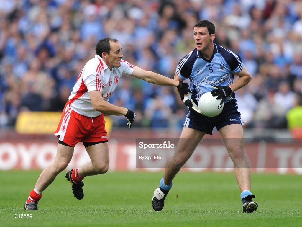 16 August 2008; Colin Moran, Dublin, in action against Brian Dooher, Tyrone. GAA Football All-Ireland Senior Championship Quarter-Final, Dublin v Tyrone, Croke Park, Dublin. Photo by Sportsfile