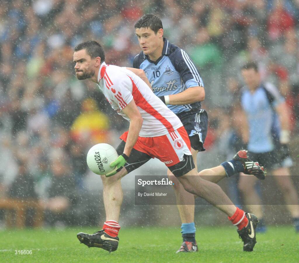 16 August 2008; Ryan McMenamin, Tyrone, in action against  Diarmuid Connolly, Dublin. GAA Football All-Ireland Senior Championship Quarter-Final, Dublin v Tyrone, Croke Park, Dublin. Picture credit: David Maher / SPORTSFILE