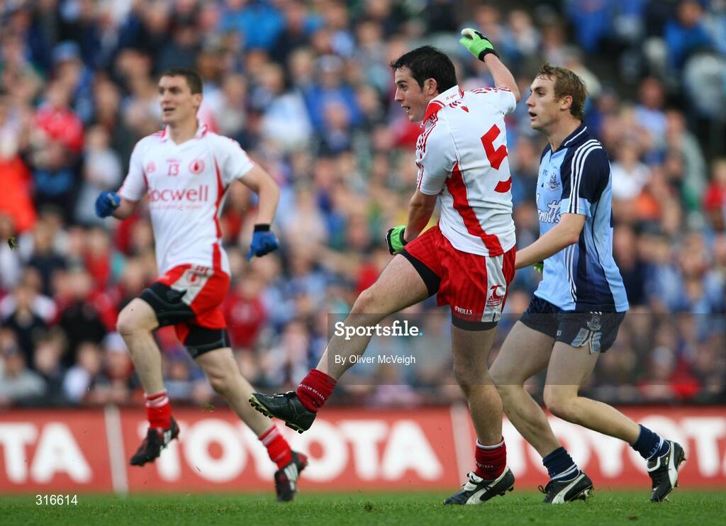 16 August 2008; Davy Harte, Tyrone, scores his side's third goal. GAA Football All-Ireland Senior Championship Quarter-Final, Dublin v Tyrone, Croke Park, Dublin. Picture credit: Oliver McVeigh / SPORTSFILE