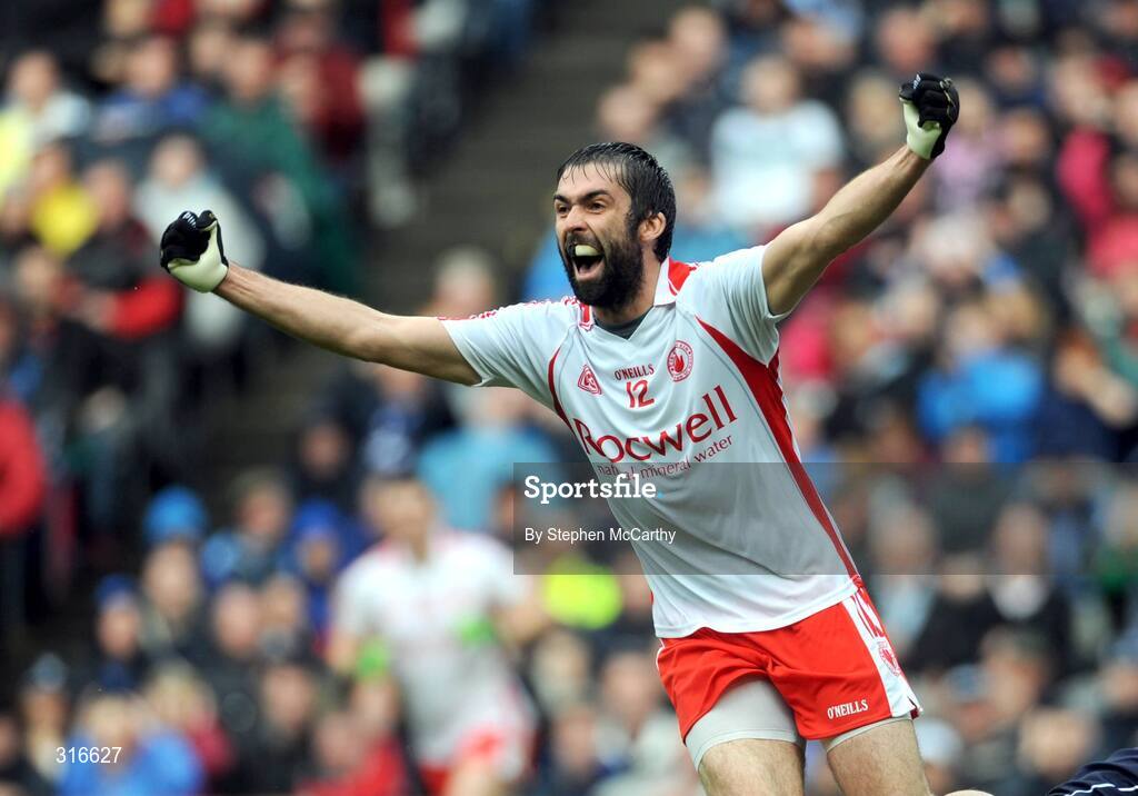 16 August 2008; Joseph McMahon, Tyrone, celebrates after scoring his side's second goal. GAA Football All-Ireland Senior Championship Quarter-Final, Dublin v Tyrone, Croke Park, Dublin. Picture credit: Stephen McCarthy / SPORTSFILE