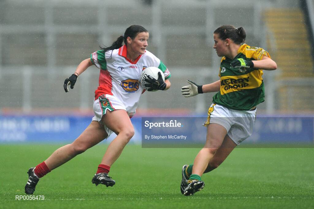 16 August 2008; Marcella Heffernan, Mayo, in action against Emer O'Mahony, Kerry. TG4 All-Ireland Ladies Senior Football Championship Quarter-Final, Mayo v Kerry, Croke Park, Dublin. Picture credit: Stephen McCarthy / SPORTSFILE