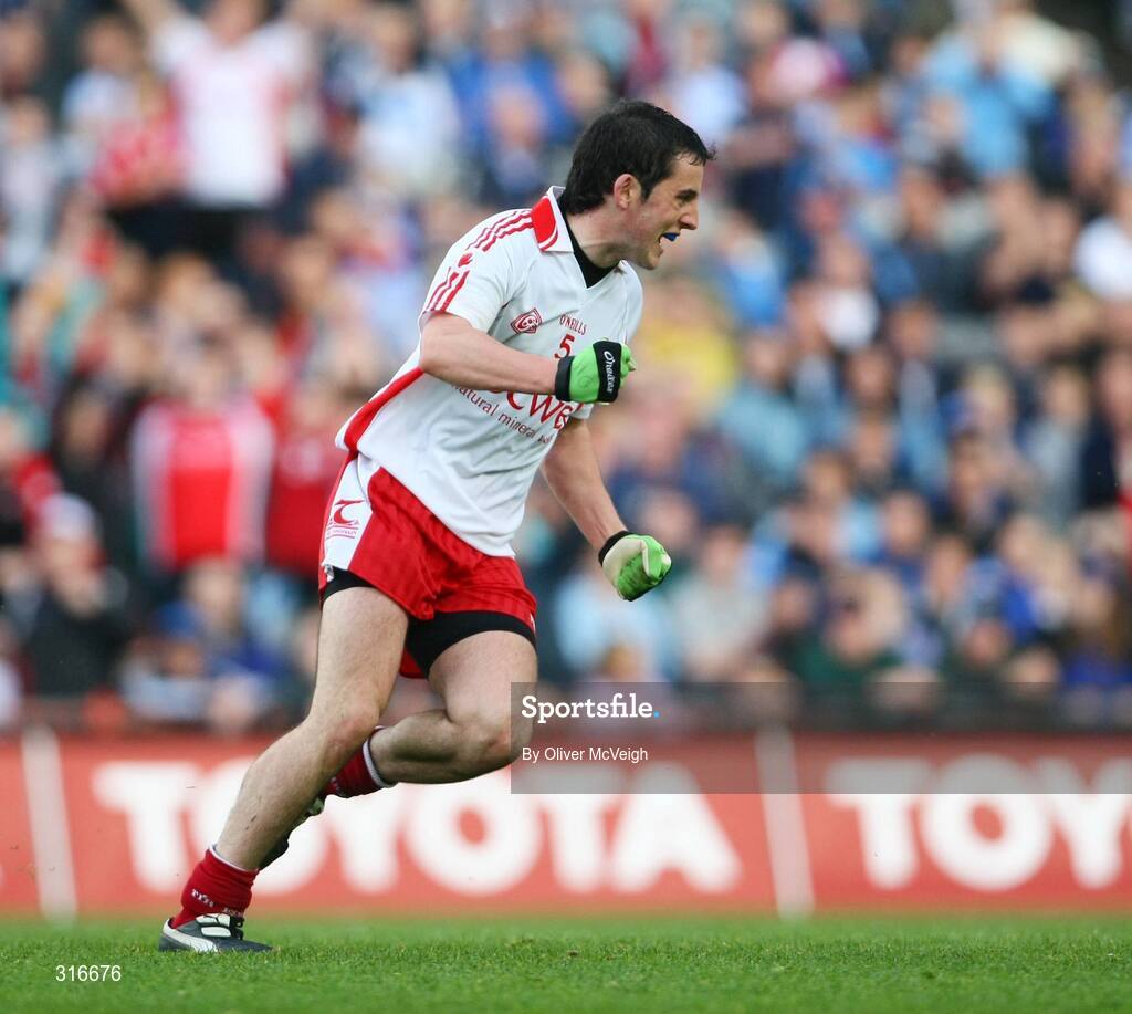 16 August 2008; Davy Harte, Tyrone, turns to celebrate after scoring the third goal. GAA Football All-Ireland Senior Championship Quarter-Final, Dublin v Tyrone, Croke Park, Dublin. Picture credit: Oliver McVeigh / SPORTSFILE