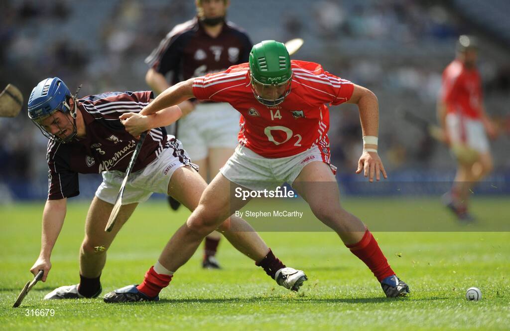 17 August 2008; Paul Honohan, Cork, in action against Ronan Burke, Galway. ESB GAA Hurling All-Ireland Minor Championship Semi-Final, Cork v Galway, Croke Park, Dublin. Picture credit: Stephen McCarthy / SPORTSFILE