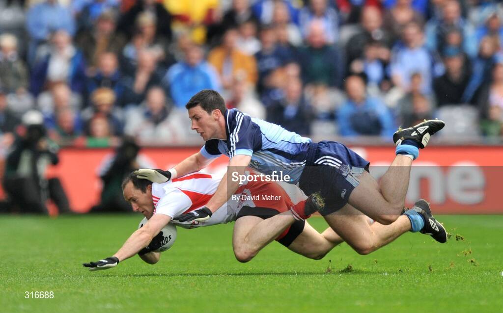 16 August 2008; Brian Dooher, Tyrone, in action against Colin Moran, Dublin. GAA Football All-Ireland Senior Championship Quarter-Final, Dublin v Tyrone, Croke Park, Dublin. Picture credit: David Maher / SPORTSFILE
