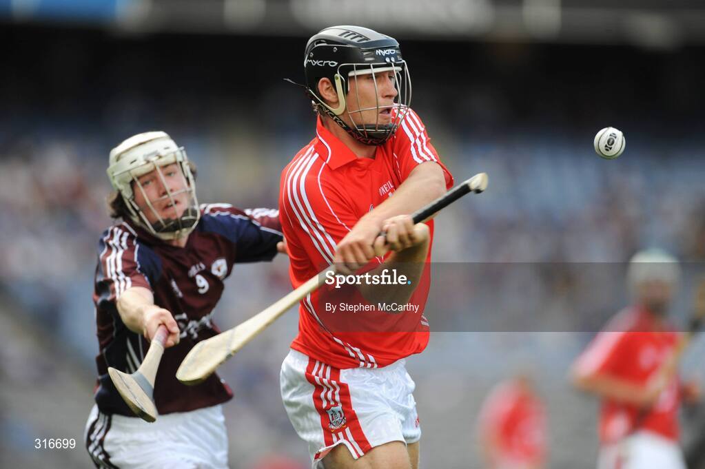17 August 2008; Ciaran Sheehan, Cork, in action against Domhnaill Fox, Galway. ESB GAA Hurling All-Ireland Minor Championship Semi-Final, Cork v Galway, Croke Park, Dublin. Picture credit: Stephen McCarthy / SPORTSFILE