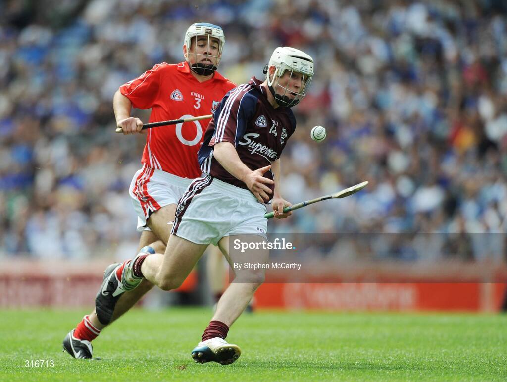 17 August 2008; Bernard Burke, Galway, in action against Darragh Rodgers, Cork. ESB GAA Hurling All-Ireland Minor Championship Semi-Final, Cork v Galway, Croke Park, Dublin. Picture credit: Stephen McCarthy / SPORTSFILE