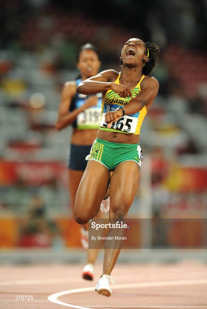 17 August 2008; Shelly Ann Fraser, of Jamaica, celebrates winning the Women's 100m Final in a time of 10.78 seconds. Beijing 2008 - Games of the XXIX Olympiad, National Stadium, Olympic Green, Beijing, China. Picture credit: Brendan Moran / SPORTSFILE