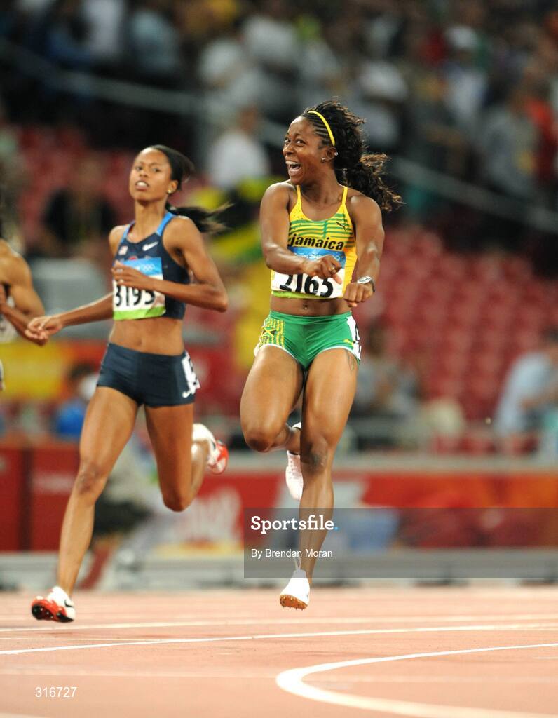 17 August 2008; Shelly Ann Fraser, of Jamaica, celebrates winning the Women's 100m Final in a time of 10.78 seconds. Beijing 2008 - Games of the XXIX Olympiad, National Stadium, Olympic Green, Beijing, China. Picture credit: Brendan Moran / SPORTSFILE