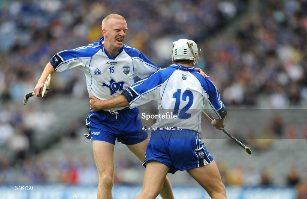 17 August 2008; John Mullane, Waterford, congratulates team-mate Stephen Molumphy, 12, on scoring a point. GAA Hurling All-Ireland Senior Championship Semi-Final, Tipperary v Waterford, Croke Park, Dublin. Picture credit: Stephen McCarthy / SPORTSFILE
