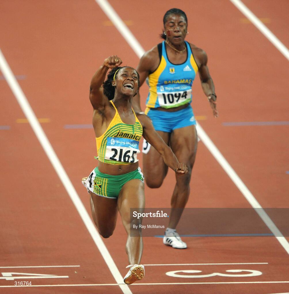 17 August 2008; Shelly Ann Fraser, of Jamaica, celebrates winning the Women's 100m Final in a time of 10.78 seconds. Beijing 2008 - Games of the XXIX Olympiad, National Stadium, Olympic Green, Beijing, China. Picture credit: Ray McManus / SPORTSFILE