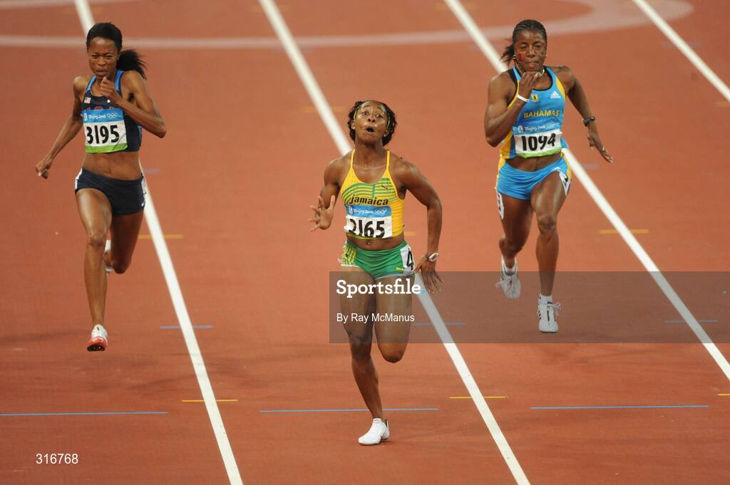 17 August 2008; Shelly Ann Fraser, Jamaica, celebrates winning the Women's 100m Final in a time of 10.78 seconds. Beijing 2008 - Games of the XXIX Olympiad, National Stadium, Olympic Green, Beijing, China. Picture credit: Ray McManus / SPORTSFILE