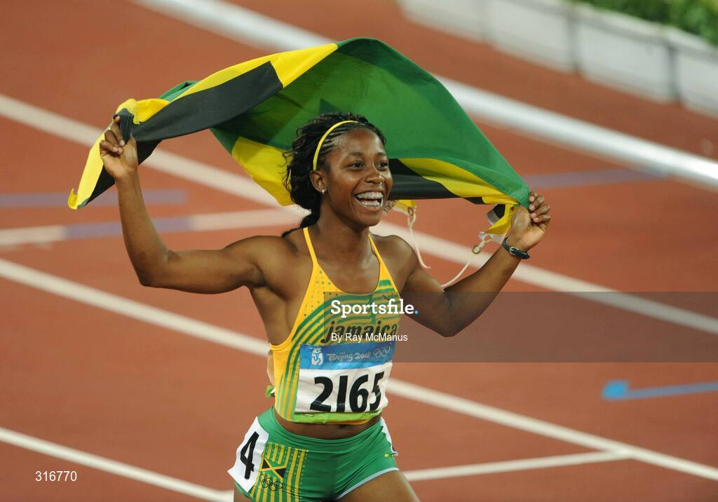 17 August 2008; Shelly Ann Fraser, of Jamaica, celebrates winning the Women's 100m Final in a time of 10.78 seconds. Beijing 2008 - Games of the XXIX Olympiad, National Stadium, Olympic Green, Beijing, China. Picture credit: Ray McManus / SPORTSFILE