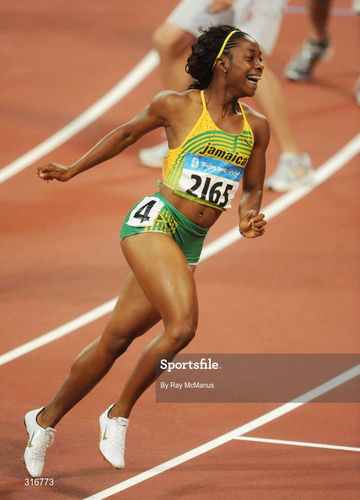 17 August 2008; Shelly Ann Fraser, Jamaica, celebrates winning the Women's 100m Final in a time of 10.78 seconds. Beijing 2008 - Games of the XXIX Olympiad, National Stadium, Olympic Green, Beijing, China. Picture credit: Ray McManus / SPORTSFILE
