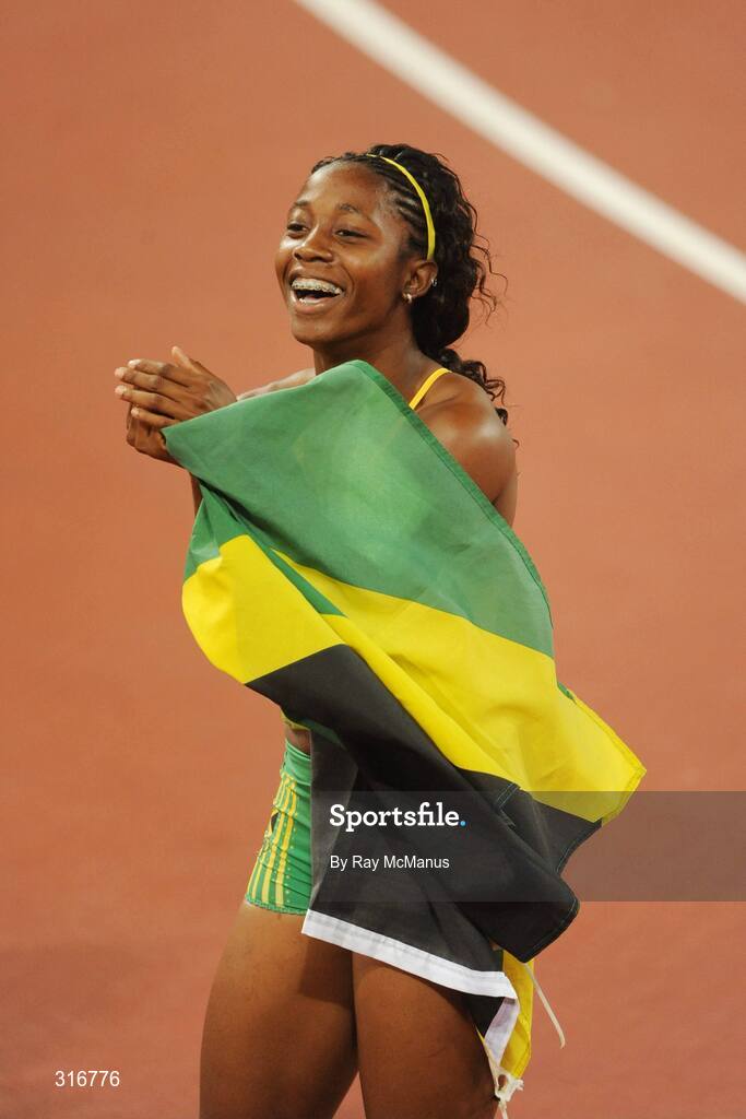17 August 2008; Shelly Ann Fraser, Jamaica, celebrates winning the Women's 100m Final in a time of 10.78 seconds. Beijing 2008 - Games of the XXIX Olympiad, National Stadium, Olympic Green, Beijing, China. Picture credit: Ray McManus / SPORTSFILE