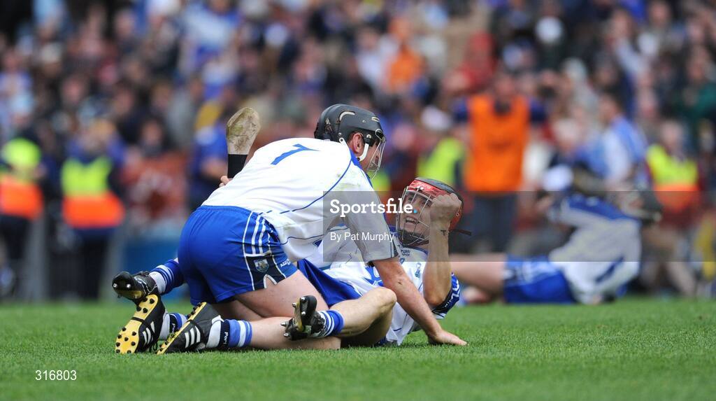 17 August 2008; Waterford's Kevin Moran, 7, and Shane O'Sullivan celebrate victory. GAA Hurling All-Ireland Senior Championship Semi-Final, Tipperary v Waterford, Croke Park, Dublin. Picture credit: Pat Murphy / SPORTSFILE